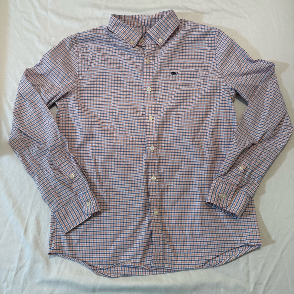 Vineyard Vines Kids Checkered Button Down Shirt - Blue and Pink